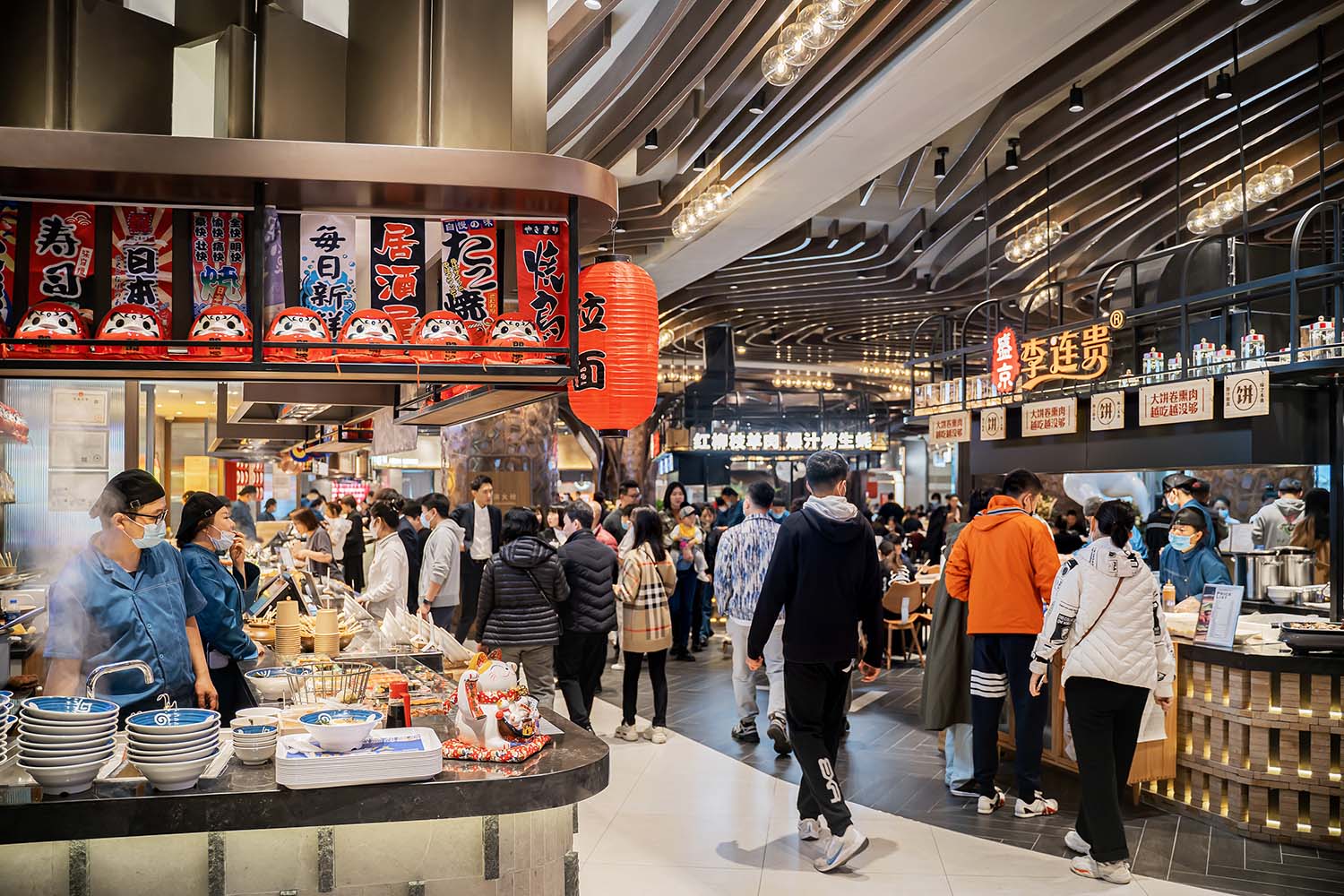 餐飲空間,食通天,美食廣場設計,美食街設計,華潤萬象城美食街,沈陽萬象城美食街,金楓設計