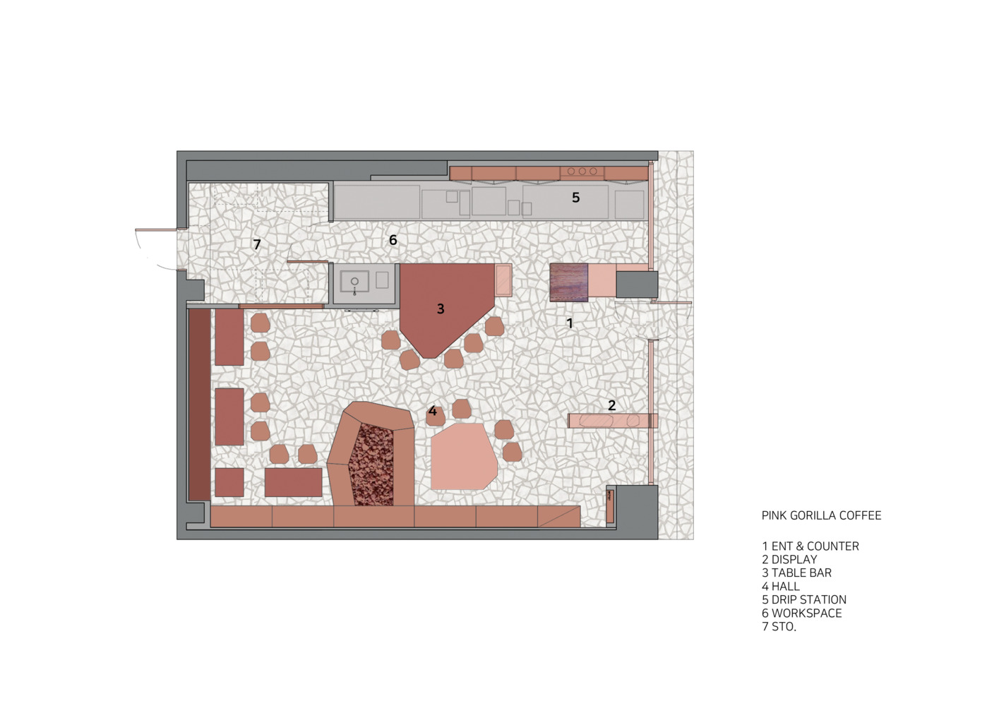 Plainoddity,韓國,咖啡廳設計,咖啡店設計案例,國外咖啡廳設計,咖啡廳設計方案,70㎡,咖啡廳平麵圖,首爾,Pink Gorilla Coffee