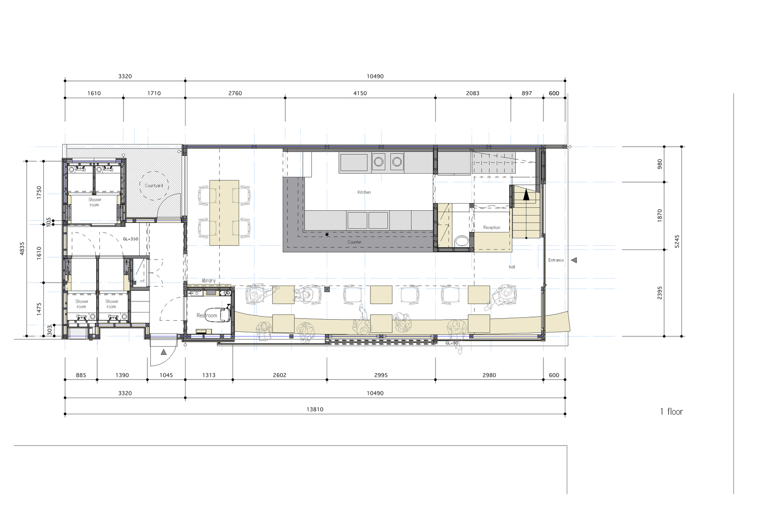 Kazuteru Matsumura Architects,日本京都,咖啡廳設計,咖啡店設計案例,國外咖啡廳設計,咖啡廳設計方案,105㎡,咖啡廳平麵圖,Wand Café