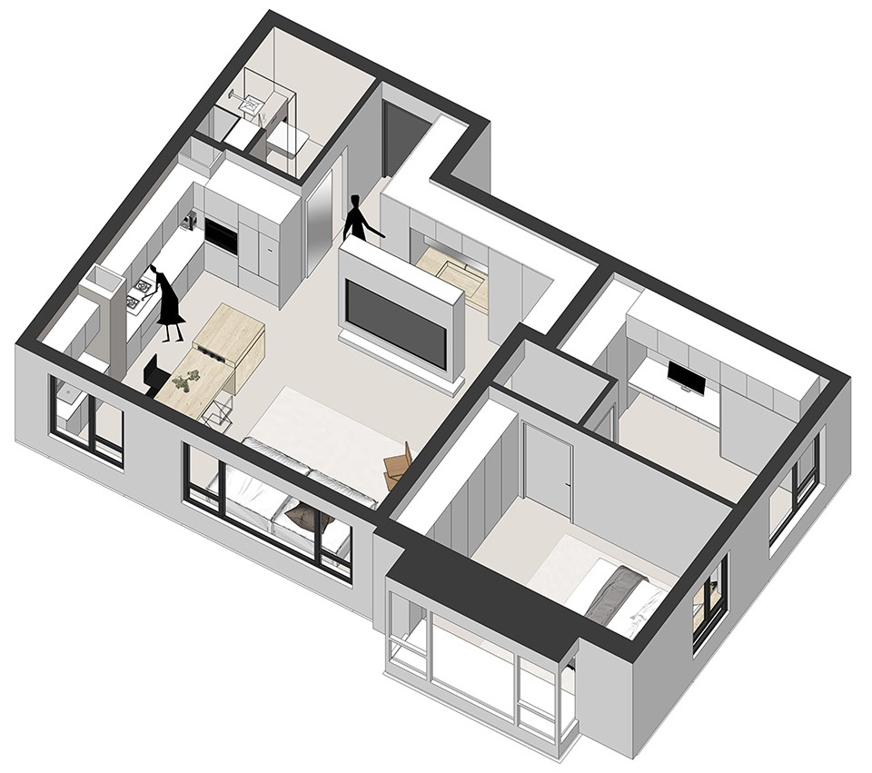 93㎡住宅設計,93㎡,住宅設計,家裝設計,小戶型設計,公寓設計,住宅設計案例,住宅設計方案,極簡風格住宅設計,北京,行間,辰境設計