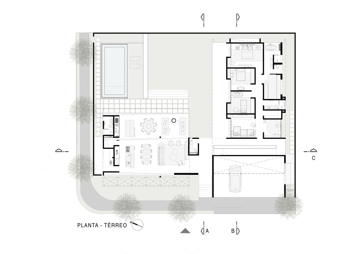 Caracho Arquitetos,別墅設計案例,別墅設計,別墅設計方案,開放式別墅,平層別墅,庭院別墅,400㎡,巴西