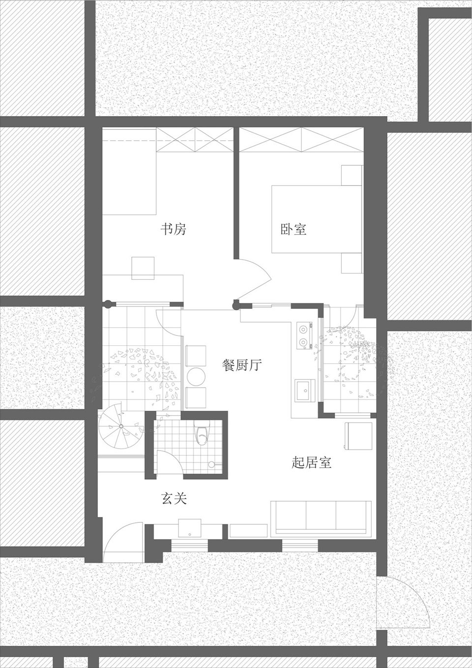 住宅設計,公寓設計,小戶型設計,60㎡,舊房翻新,胡同房子改造,公寓設計案例,公寓設計方案,出租房改造,北京煙囪宅改造,北京,KAI建築工作室