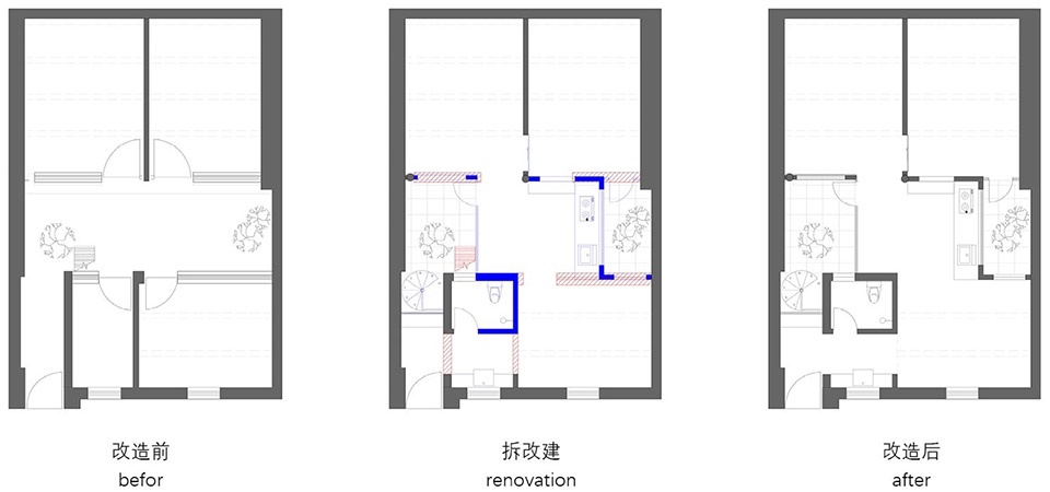 住宅設計,公寓設計,小戶型設計,60㎡,舊房翻新,胡同房子改造,公寓設計案例,公寓設計方案,出租房改造,北京煙囪宅改造,北京,KAI建築工作室