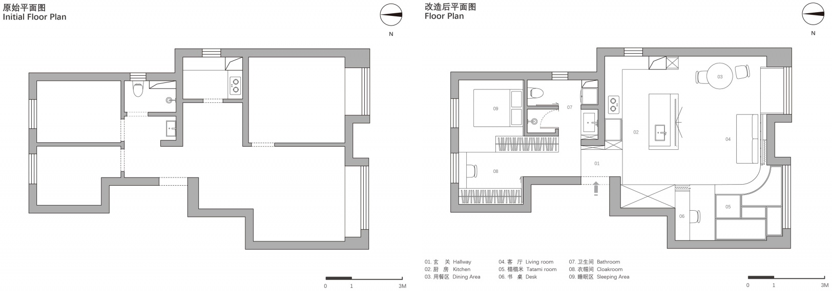 住宅設計,公寓設計,小戶型設計,89㎡,舊房翻新,小戶型改造,公寓設計案例,公寓設計方案,北京橫窗之家-由“窗”至“居”,北京,屋已設計工作室